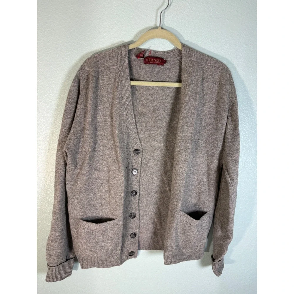 Vtg Robinson's Southern California 100% Wool Cardigan Scotland Grandpa Sweater L